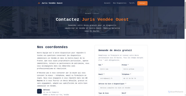 Security scan screenshot of https://juris-vendee-ouest.fr/contact.html