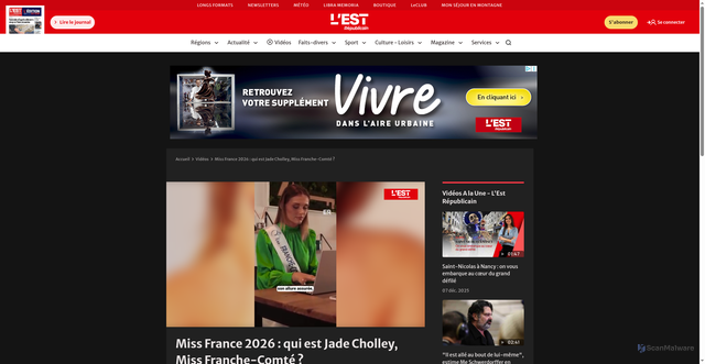 Security scan screenshot of https://www.estrepublicain.fr/videos/miss-france-2026-qui-est-jade-cholley-miss-franche-comte-3sx8v33