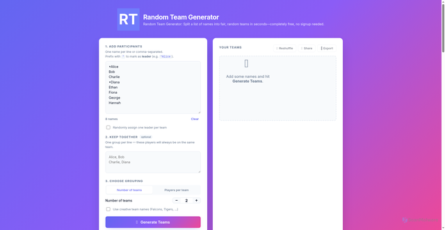 Security scan screenshot of https://randomteamgenerator.io/