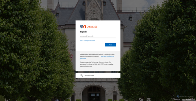 Security scan screenshot of https://salveregina.sharepoint.com