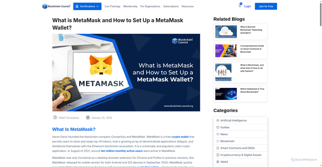 Security scan screenshot of https://www.blockchain-council.org/blockchain/what-is-metamask-and-how-to-set-up-a-metamask-wallet/