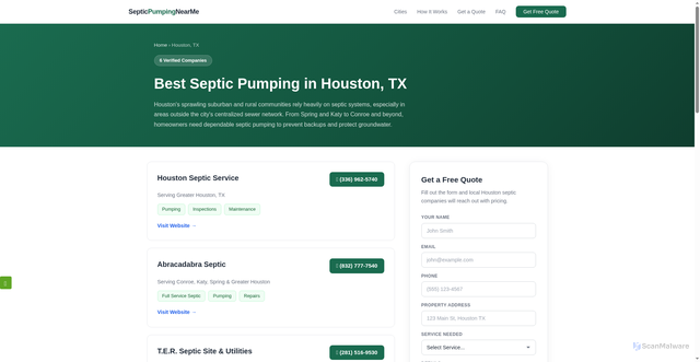 Security scan screenshot of https://findsepticpumping.pages.dev/houston-tx