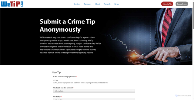 Security scan screenshot of https://www.wetip.com/submit-a-crime-tip/