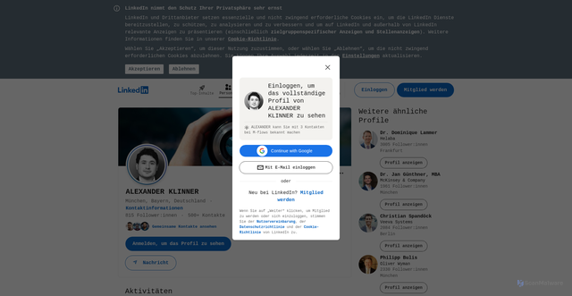 Security scan screenshot of https://de.linkedin.com/in/alexanderklinner