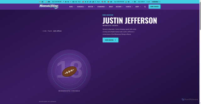 Security scan screenshot of https://minnesotavikings.io/players/justin-jefferson/
