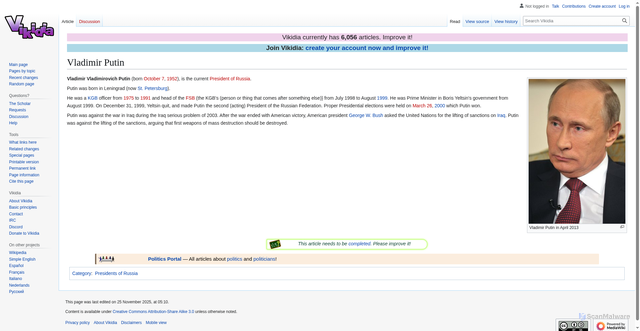 Security scan screenshot of https://en.vikidia.org/wiki/Vladimir_Putin