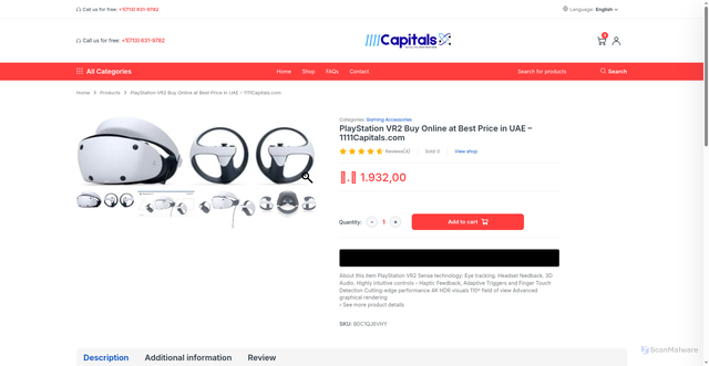 Security scan screenshot of https://1111capitals.com/product/playstation-vr2-buy-online-at-best-price-in-uae-1111capitals-com/