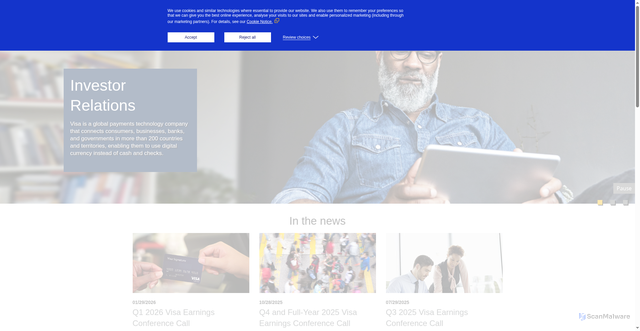 Security scan screenshot of https://investor.visa.com/