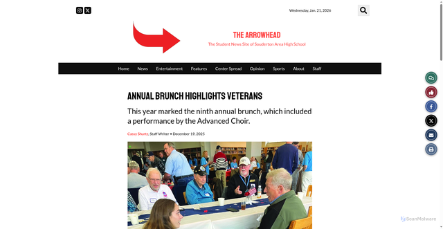 Security scan screenshot of https://thearrowheadonline.com/5618/news/annual-brunch-highlights-veterans/