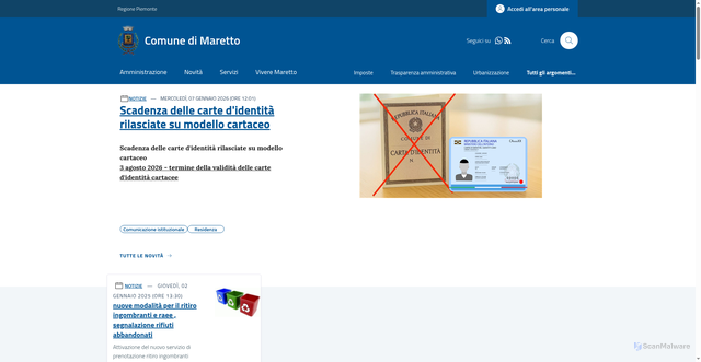 Security scan screenshot of https://www.comune.maretto.at.it/