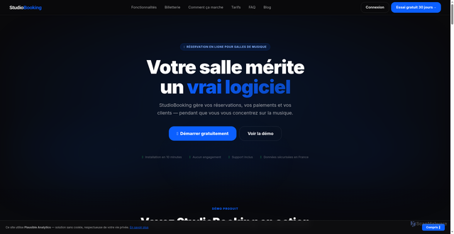 Security scan screenshot of https://studiobooking.fr/landing.html
