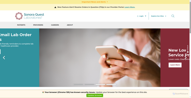 Security scan screenshot of https://www.sonoraquest.com