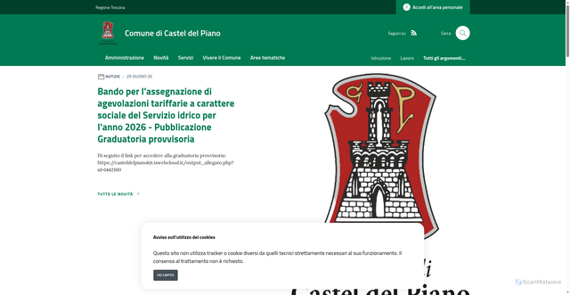 Security scan screenshot of https://www.comune.casteldelpiano.gr.it