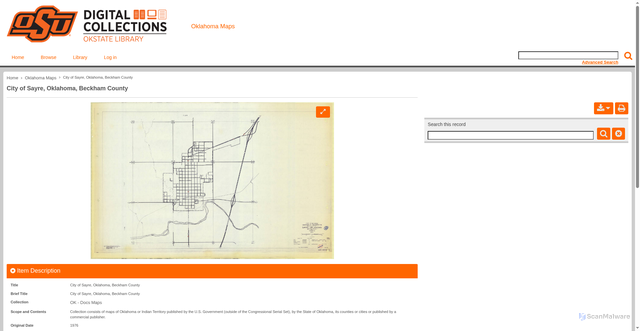 Security scan screenshot of https://dc.library.okstate.edu/digital/collection/OKMaps/id/9036/