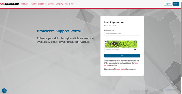 Security scan screenshot of https://profile.broadcom.com