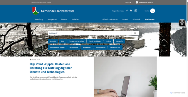 Security scan screenshot of https://www.comunefortezza.eu/de