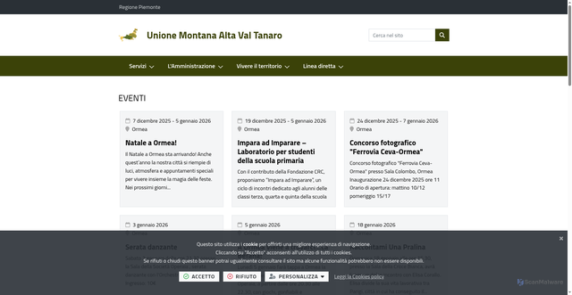 Security scan screenshot of https://www.unionemontanaaltavaltanaro.it/it-it/home