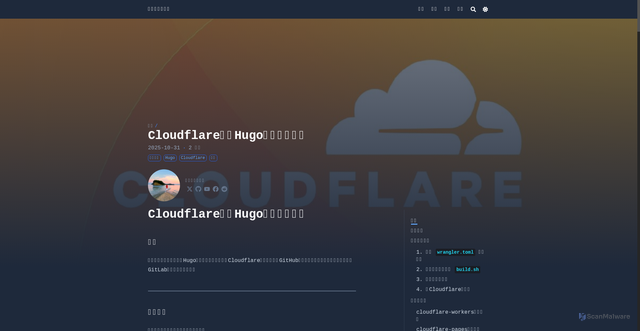 Security scan screenshot of https://sha-hugo-blowfish.pages.dev/posts/host-hugo-site-on-cloudflare/
