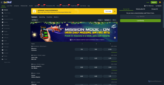 Security scan screenshot of https://betika.com