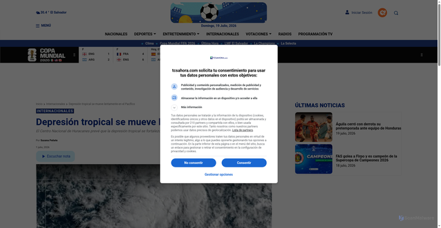 Security scan screenshot of https://www.tcsahora.com/depresion-tropical-se-mueve-lentamente-en-el-pacifico/