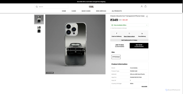 Security scan screenshot of https://coverdaddy.co.in/Classic-Muscle-Car-Transparent-Phone-Case/catalogue/1rNsLsB2/K_kIFDBv