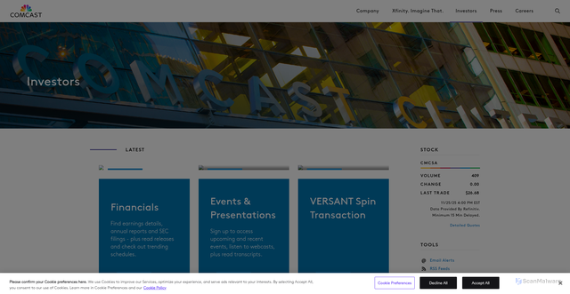 Security scan screenshot of https://www.cmcsa.com/