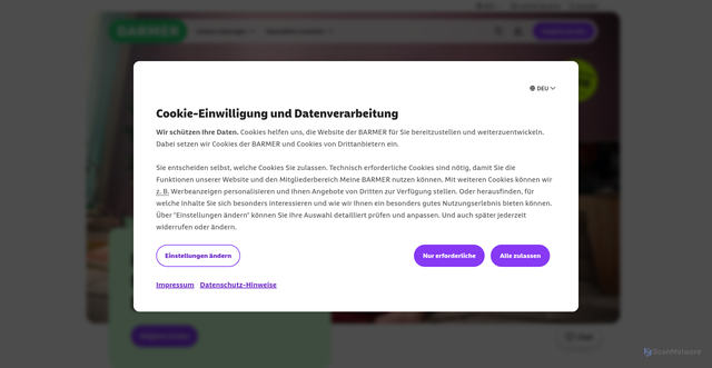 Security scan screenshot of https://www.barmer.de