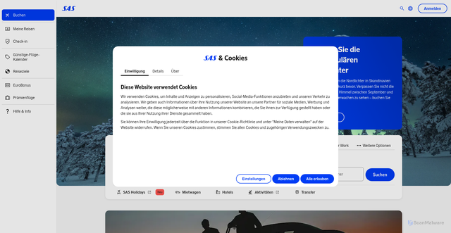 Security scan screenshot of https://sas.travel/