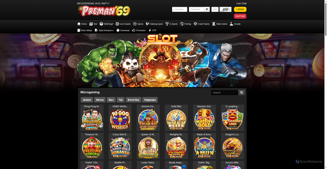 Security scan screenshot of https://apk1preman69.xyz/desktop/game/slot/microgaming