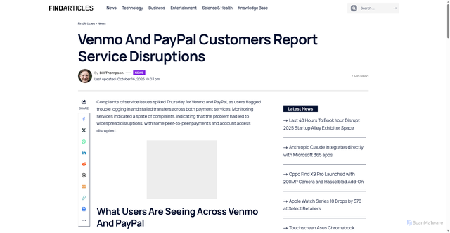 Security scan screenshot of https://www.findarticles.com/venmo-and-paypal-customers-report-service-disruptions/