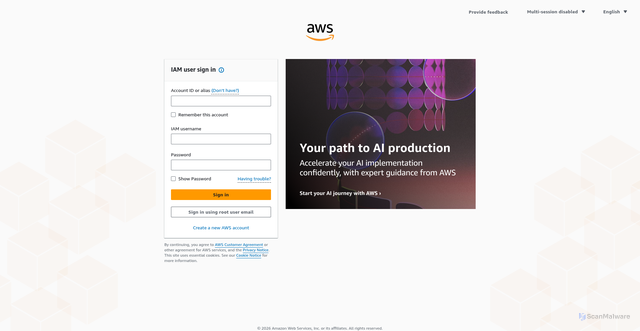 Security scan screenshot of https://ap-southeast-1.console.aws.amazon.com