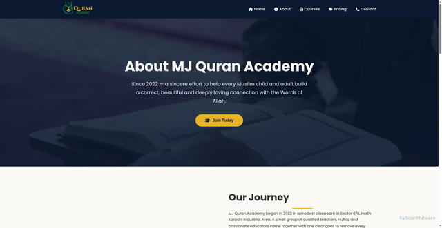 Security scan screenshot of https://mjquranacademy.com/about.html