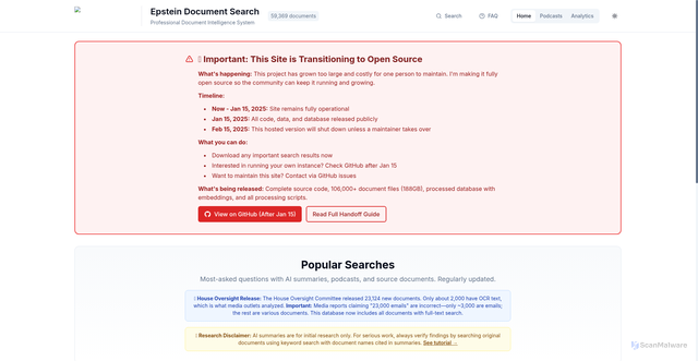 Security scan screenshot of https://epstein-files.org/