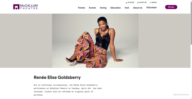 Security scan screenshot of https://www.mccallumtheatre.org/productions/renee-elise-goldsberry/
