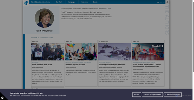 Security scan screenshot of https://www.ei-ie.org/en/author/75:randi-weingarten