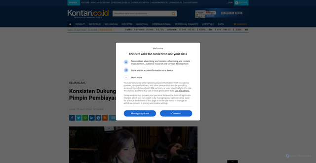 Security scan screenshot of https://keuangan.kontan.co.id/news/konsisten-dukung-ekonomi-hijau-bank-mandiri-pimpin-pembiayaan-berkelanjutan-nasional