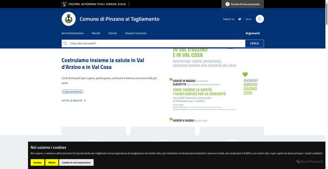 Security scan screenshot of https://www.comune.pinzanoaltagliamento.pn.it