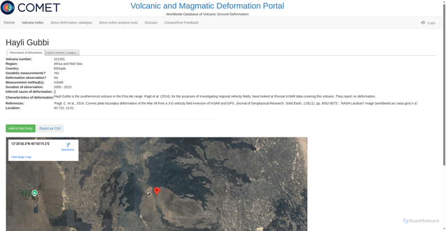 Security scan screenshot of https://comet-volcanodb.org/volcano-index/Africa%20and%20Red%20Sea/Ethiopia/221091