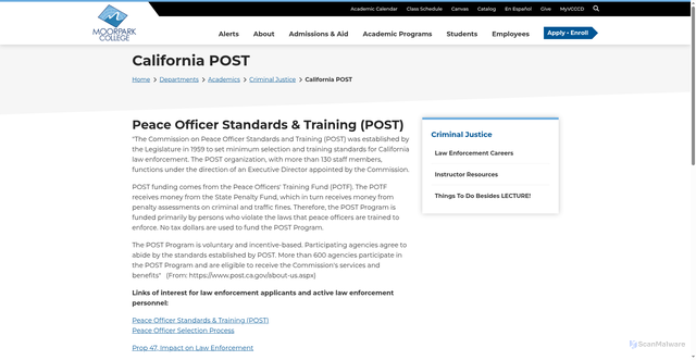 Security scan screenshot of https://www.moorparkcollege.edu/departments/academic/criminal-justice/california-post
