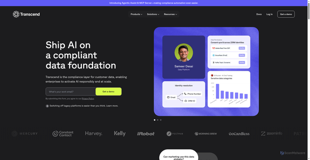 Security scan screenshot of https://transcend.io