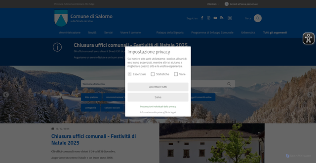 Security scan screenshot of https://www.comune.salorno.bz.it/it