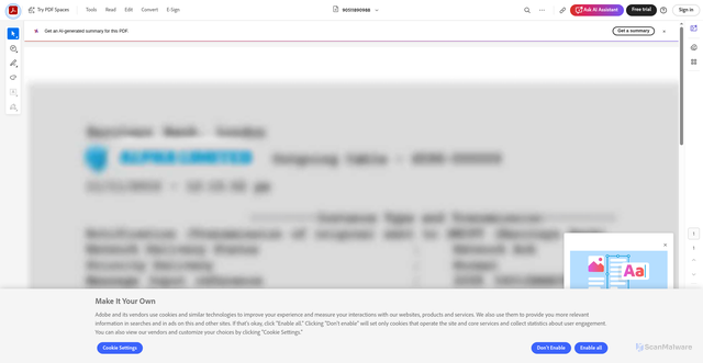 Security scan screenshot of https://acrobat.adobe.com/id/urn%3Aaaid%3Asc%3AVA6C2%3A35c11f47-8a00-4595-816d-a774ffef4b4c/?viewer%21megaVerb=group-edit&amp;filetype=application%2Fpdf
