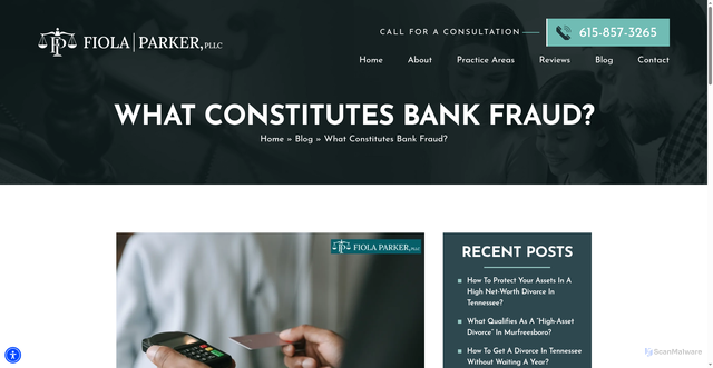 Security scan screenshot of https://www.fiolaparkerlaw.com/blog/what-constitutes-bank-fraud/