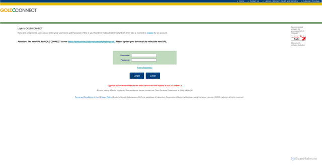 Security scan screenshot of https://goldconnect.labcorpspecialtytesting.com