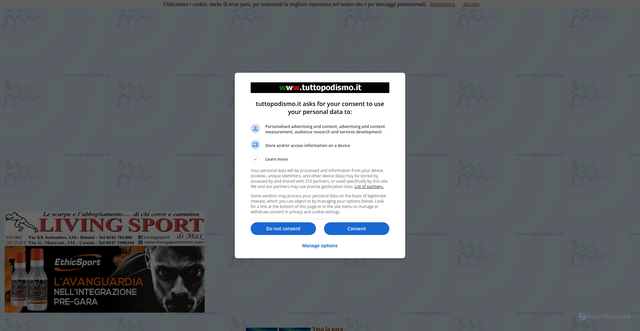 Security scan screenshot of https://www.tuttopodismo.it