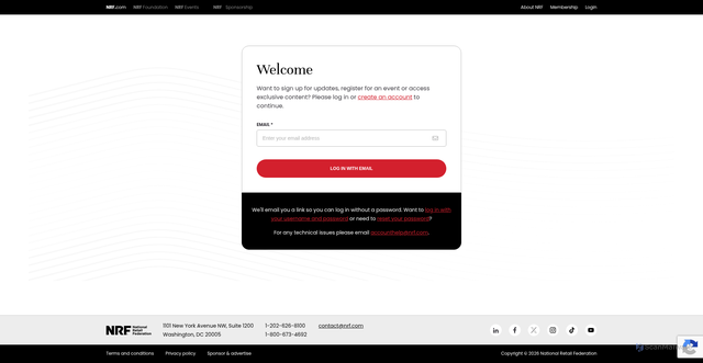 Security scan screenshot of https://account.nrf.com