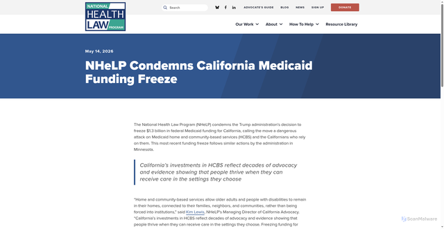 Security scan screenshot of https://healthlaw.org/news/nhelp-condemns-california-medicaid-funding-freeze/