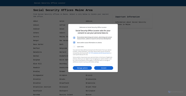 Security scan screenshot of https://socialsecurityofficeus.com/maine