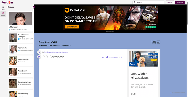 Security scan screenshot of https://soap-opera.fandom.com/wiki/R.J._Forrester