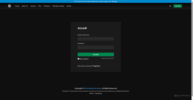 Security scan screenshot of https://streamingcommunityz.space/login.html